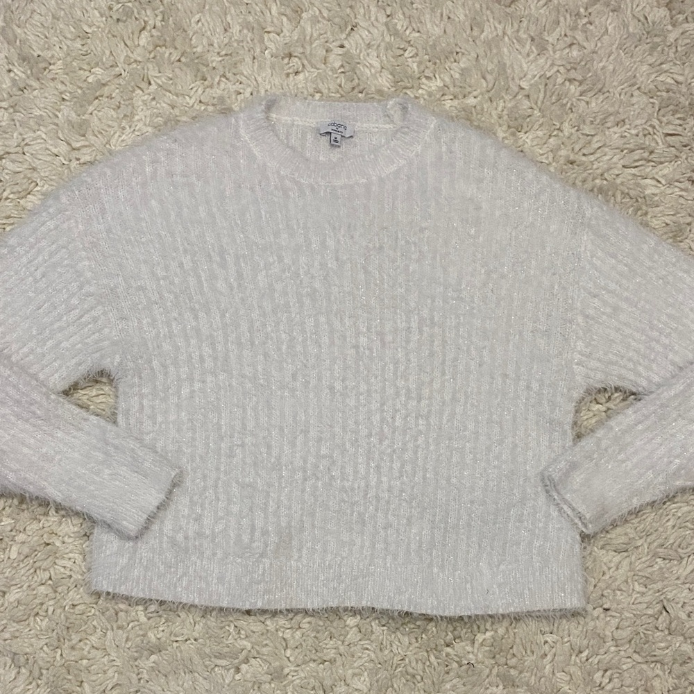 NWOT cabana by crown & ivy FUZZY White SPARKLING elegant cozy sweater SZ M